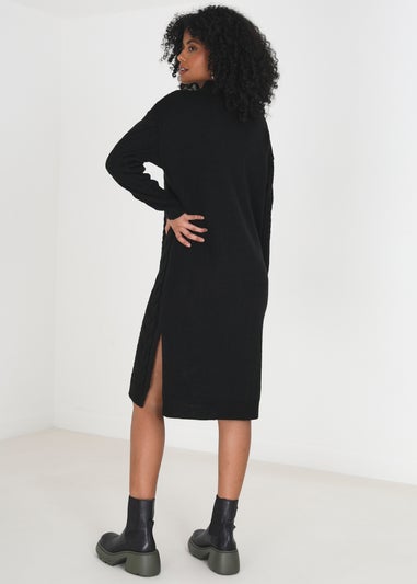 Brave Soul Black Longline Cable Knit Jumper Dress