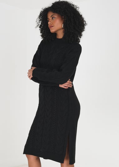 Brave Soul Black Longline Cable Knit Jumper Dress