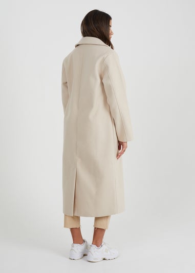 Brave Soul Cream Double Breasted Faux Wool Longline Coat