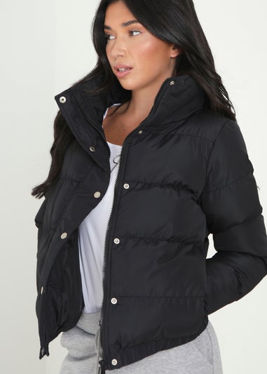 Brave Soul Black Funnel Neck Padded Puffer Jacket