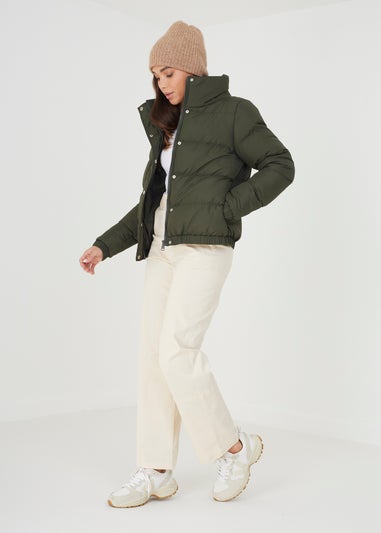 Brave Soul Khaki Funnel Neck Padded Puffer Jacket