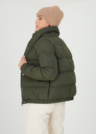 Brave Soul Khaki Funnel Neck Padded Puffer Jacket