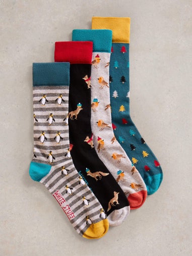 4-er Pack Socken mit winterlichen Tiermotiven