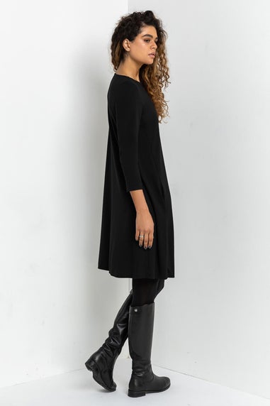 Roman Black A-Line Pocket Detail Swing Dress