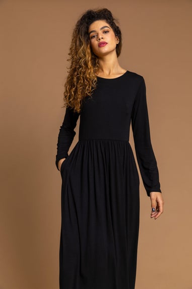 Roman Black Long Sleeve Jersey Maxi Dress