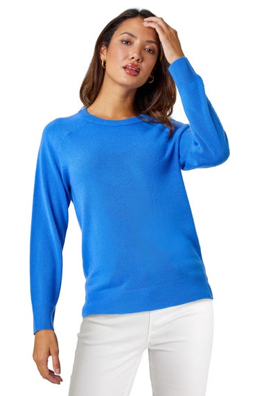 Roman Blue Plain Soft Crew Neck Jumper