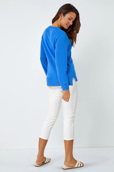 Roman Blue Plain Soft Crew Neck Jumper