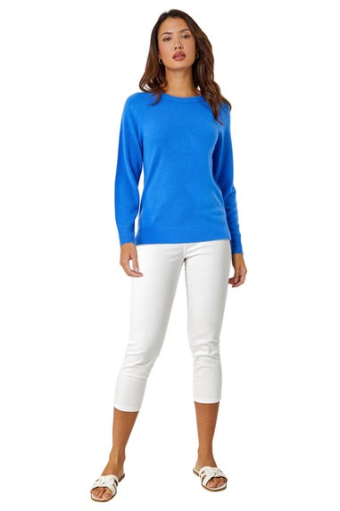 Roman Blue Plain Soft Crew Neck Jumper