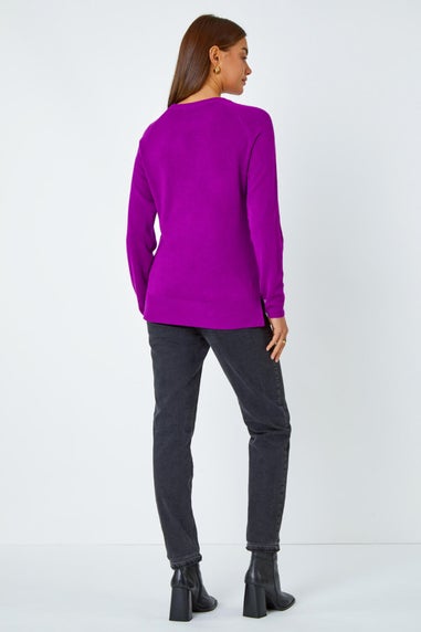 Roman Magenta Plain Soft Crew Neck Jumper