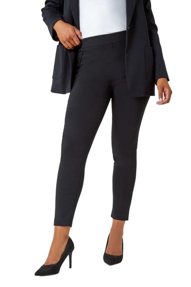 Roman Petite Black Mock Pocket Stretch Trouser