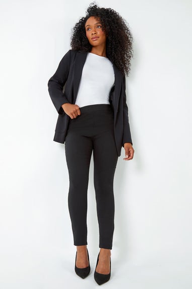 Roman Petite Black Mock Pocket Stretch Trouser