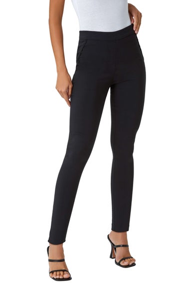 Roman Black Full Length Mock Pocket Stretch Trouser