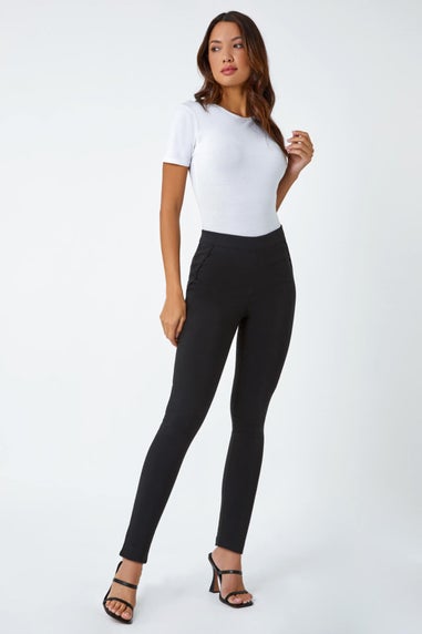 Roman Black Full Length Mock Pocket Stretch Trouser