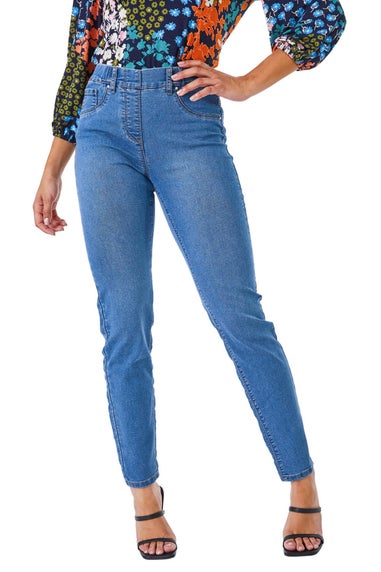 Roman Denim Blue Petite Stretch Denim Elastic Waist Jegging