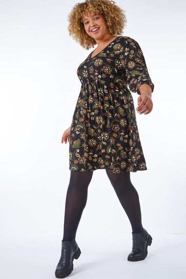 Roman Black Curve Floral Stretch Dress