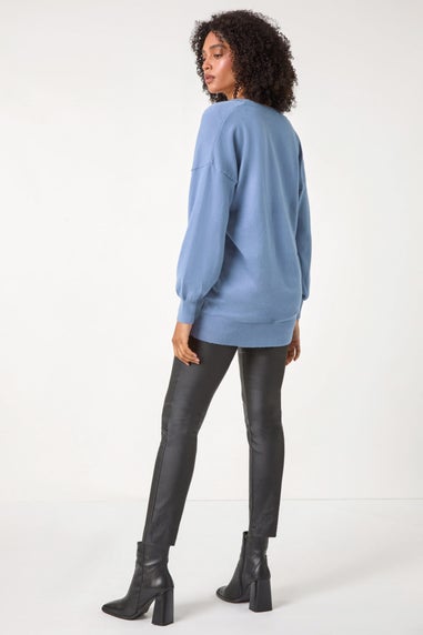 Roman Denim Plain V-Neck Stretch Longline Jumper