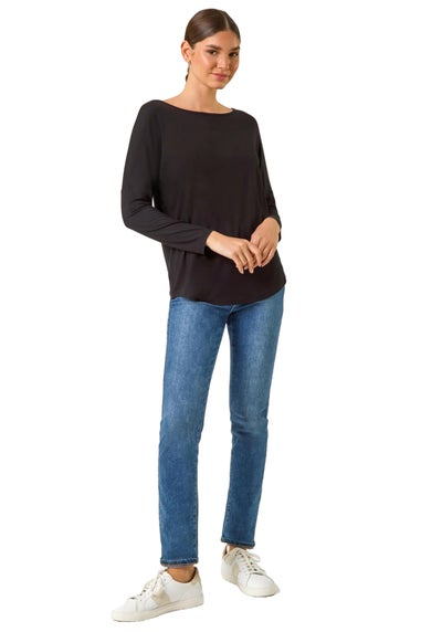 Roman Black Long Sleeve Stretch Top