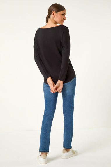 Roman Black Long Sleeve Stretch Top