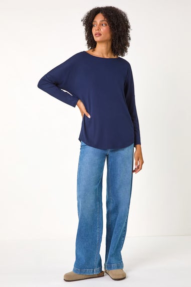 Roman Navy Long Sleeve Stretch Top