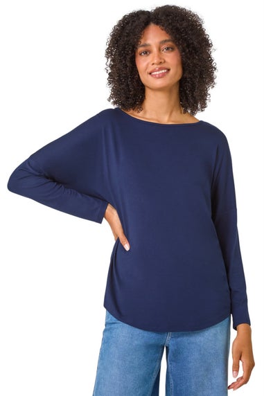 Roman Navy Long Sleeve Stretch Top