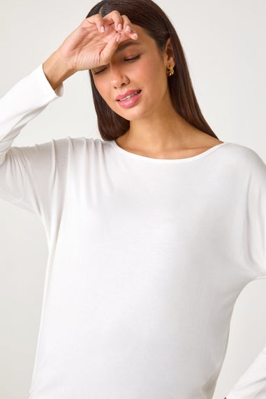 Roman Ivory Long Sleeve Stretch Top