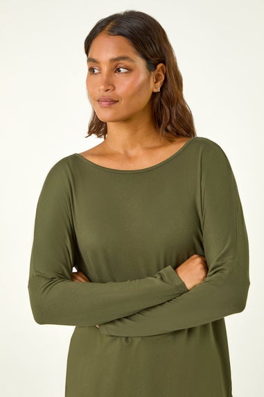 Roman Khaki Long Sleeve Stretch Top