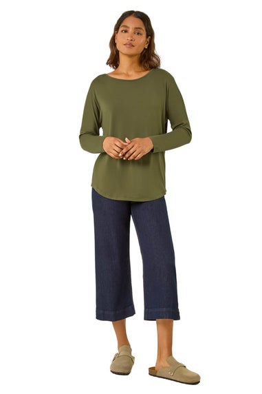 Roman Khaki Long Sleeve Stretch Top