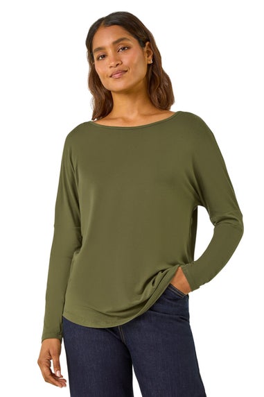 Roman Khaki Long Sleeve Stretch Top