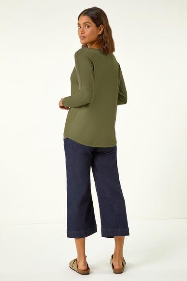 Roman Khaki Long Sleeve Stretch Top