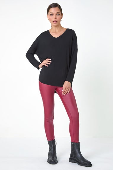 Roman Black V-Neck Tunic Stretch Top