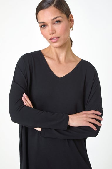 Roman Black V-Neck Tunic Stretch Top