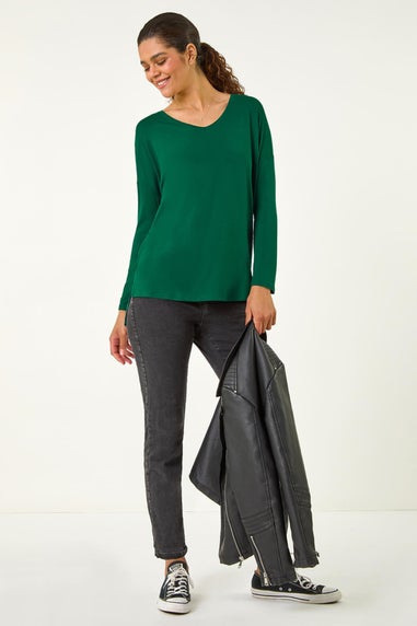 Roman Forest Green V-Neck Tunic Stretch Top