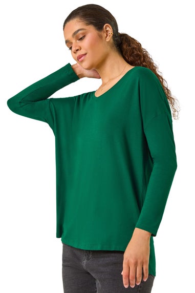 Roman Forest Green V-Neck Tunic Stretch Top