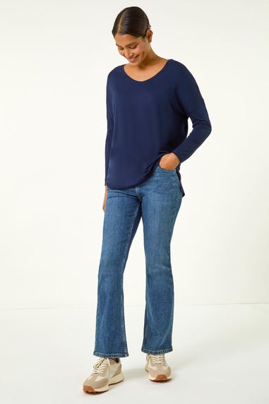 Roman Navy V-Neck Tunic Stretch Top