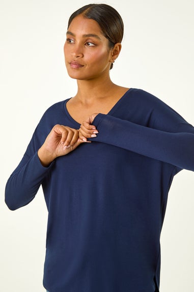 Roman Navy V-Neck Tunic Stretch Top