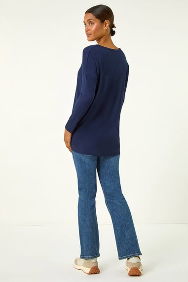 Roman Navy V-Neck Tunic Stretch Top