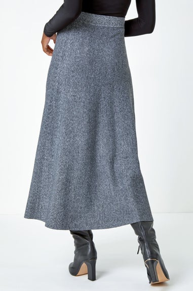 Roman Grey Plain Elastic Waist Knitted A Line Midi Skirt