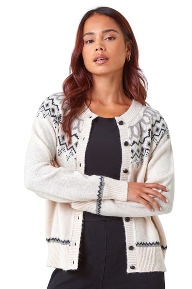 Roman Ivory Petite Fairisle Button Cardigan