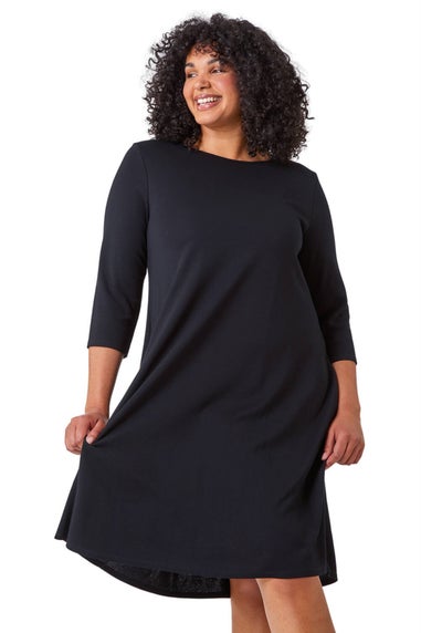 Roman Black Curve Pocket Detail Swing Stretch Dress