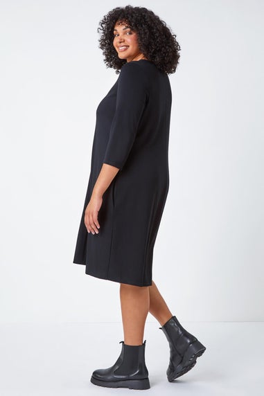 Roman Black Curve Pocket Detail Swing Stretch Dress