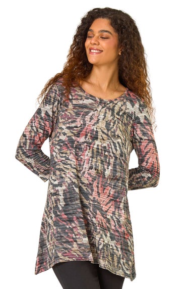 Roman Khaki Animal Print Stretch Tunic