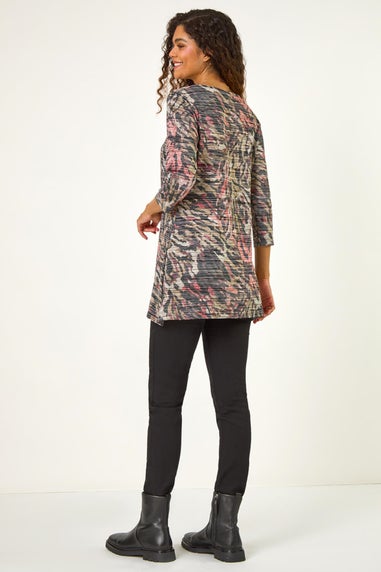 Roman Khaki Animal Print Stretch Tunic