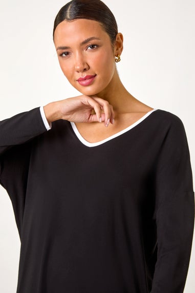 Roman Black Contrast Trim Tunic Top