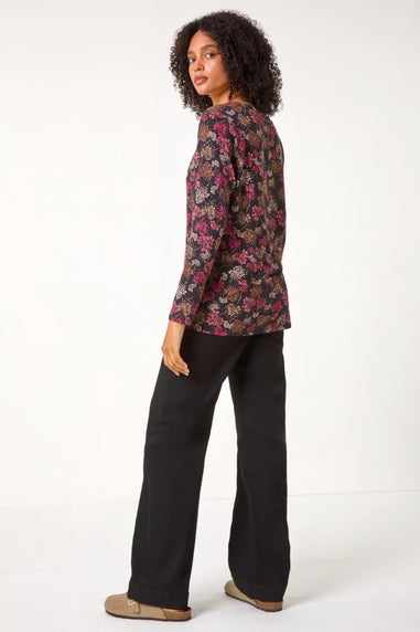 Roman Orange Floral Print Relaxed Stretch Top