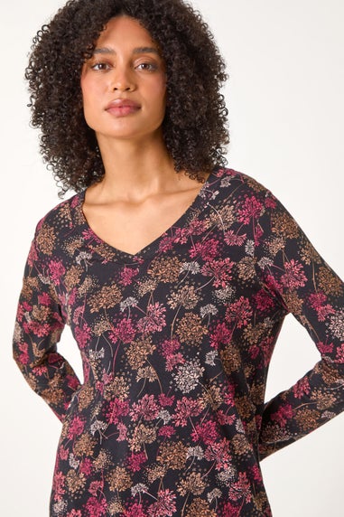 Roman Orange Floral Print Relaxed Stretch Top