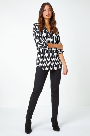 Roman Black Geometric Print Stretch Blouse