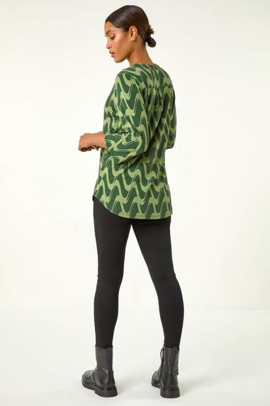 Roman Green Geometric Print Stretch Blouse