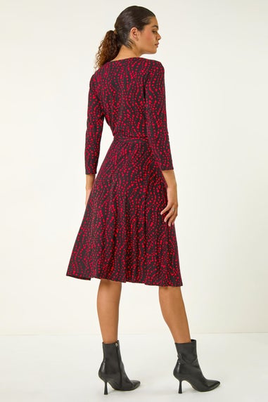 Roman Red Stretch Spot Detail Belted Dress