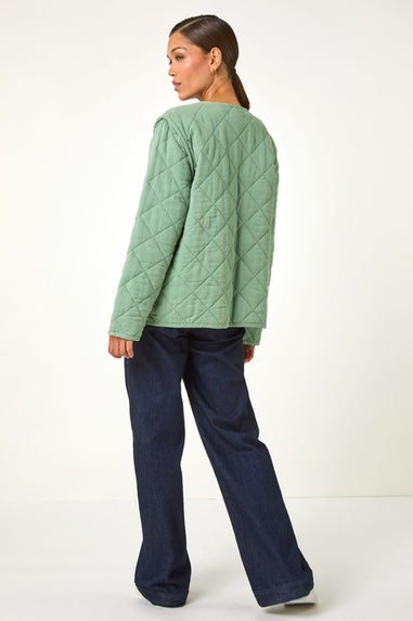 Roman Sage Floral Print Lining Cotton Quilted Jacket