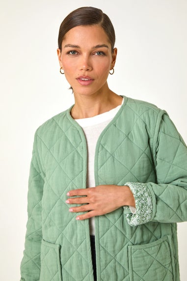 Roman Sage Floral Print Lining Cotton Quilted Jacket